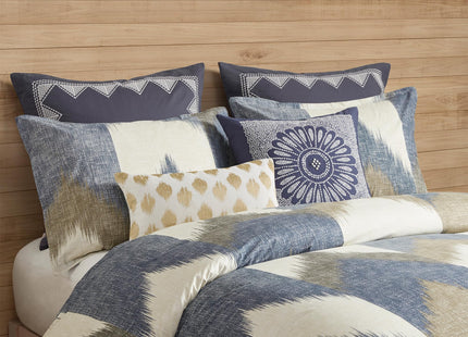 Ink+Ivy Queen Size Comforter Set, Cozy Cotton Comforter, All Season, Lightweight Comforter Queen Bed Set with 2 Matching Shams, Modern Cabin Lodge Ikat Chevron Design, Navy Full/Queen 3 Piece