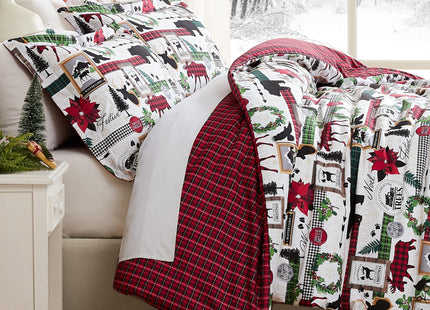 Southshore Fine Living, Inc. Christmas Bedding Twin Duvet Cover Set with Pillow Sham, Reversible Holiday Bedding Set with 2 Designs, Twin/Twin XL Winter Duvet Cover, Red Plaid Cabin Print
