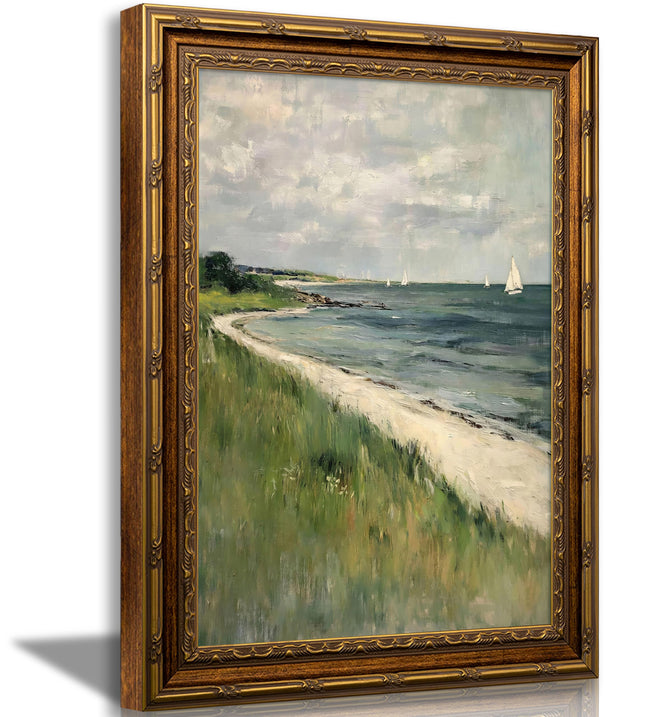 SKZMBTI Vintage Gold Framed Coastal Wall Art Beach Painting Prints