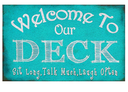Supwhd Welcome to Our Deck Deck Door Mat, Patio Backyard Courtyard Mat, Deck Decorations, Nautical Lake Beach House Outdoor Decor, 17x30 Inches