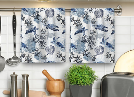 Pintukee Sea Turtle Corals Coastal Kitchen Towels 16"x24" Blue Teal Nautical Hand Towels for Kitchen Bathroom Bar Absorbent Dish Cloths Summer Beach Ocean Themed Decor, Set of 2