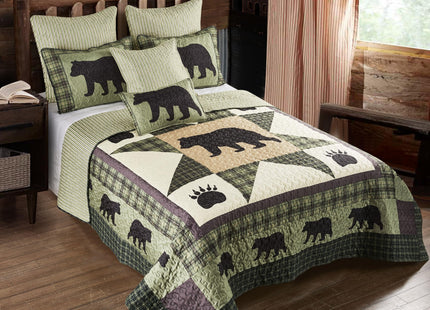 Virah Bella Bear Star 2 Piece Twin Quilt Bedding Set, Rustic Cabin Forest Plaid Country Comforter with 1 Matching Standard Pillow Sham, Soft Lightweight Bedspread for All Season Comfort, Sage Green