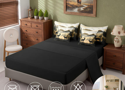 jejeloiu Western Rustic Cute Deer Cabin Comforter Set Full with Sheets for Kids Boys Girls Hunting 7 Pieces Bedding Set Country Farmhouse Bed in a Bag Foggy Mountain Room Decor