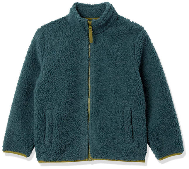 Amazon Essentials Boys' Fleece Lined Sherpa Full-Zip Jacket, Dark Green, Small