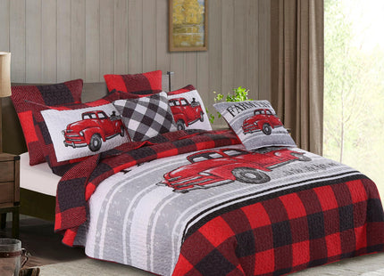 Virah Bella 3 Piece King Cabin Quilt Bedding Set - Farm Life - Red & Black Plaid - Rustic Country Reversible Patchwork Comforter Set with Decorative Pillow Shams