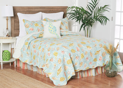 C&F Home St. Martin Blue Full/Queen Bed 3 Piece Quilt Set Summer Beach Ocean Coastal Nautical Seashell Reversible Machine Washable Lightweight Bedspread Bedding Coverlet Full/Queen 3 Piece Set Blue