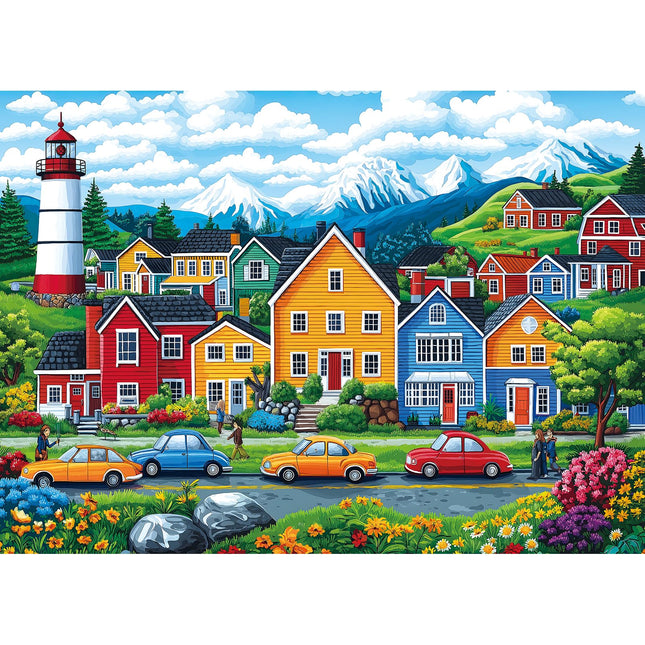 Blueforest 1000 Piece Jigsaw Puzzles for Adults & Seniors - Colorful Coastal Village Lighthouse Puzzle, 27.5"x19.7" Adult Puzzle with Letters on Back, Home Decor Gift