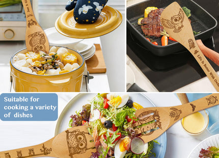 Owl Gifts for Women,8pcs Owl Bamboo Cooking Utensil Spoons with Apron Oven Mitt Potholder,Personalized owl Gift for Mom,Housewarming Kitchen Decor,Easter,Birthday,Mother's Day