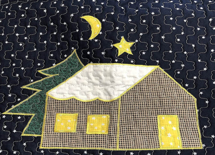 Holiday Christmas 3-Piece King Patchwork Quilt Bedding Set, Silent Night Winter Starry Sky Cabin, Soft Lightweight Coverlet Bedspread