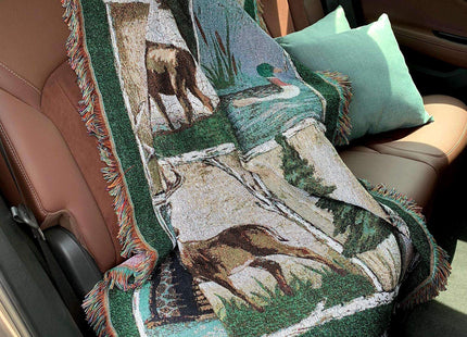 EZ.enjoy Moose Bear Lodge Woven Tapestry Throw Blanket 50"x60"