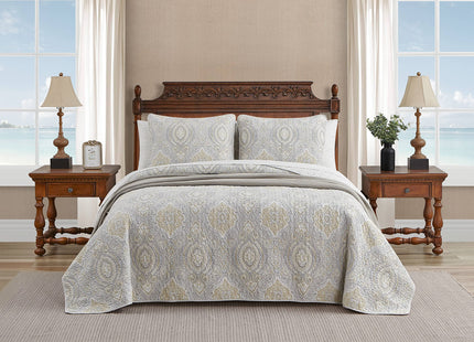Tommy Bahama - Queen Quilt Set, Reversible Cotton Bedding with Matching Shams, Coastal Bedspread, Super Soft Bedding Set (Turtle Cove Grey, Queen)