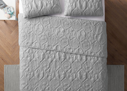 VCNY Home - Queen Quilt, 3-Piece Lightweight Embossed Beach Bedding Set with Matching Shams, Coastal Room Decor (Shore Grey, Queen)