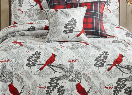 Virah Bella Cardinals 3-Piece Full/Queen Quilt Set - Red Cardinal Bird & Winter Berries Patchwork Bedspread Coverlet - Lightweight All-Season Rustic Lodge Bedding with 2 Standard Shams, 90" x 90"