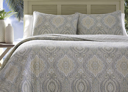 Tommy Bahama - Queen Quilt Set, Reversible Cotton Bedding with Matching Shams, Coastal Bedspread, Super Soft Bedding Set (Turtle Cove Grey, Queen)