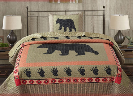 Virah Bella Bear and Paw 2-Piece Twin Quilt Bedding Set - Rustic Cabin Lodge Reversible Coverlet with 1 Matching Standard Pillow Sham - Soft Microfiber Bear Tracks Bedspread, 68" x 86"