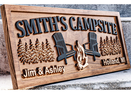 Custom Wood Campfire Family Name Campsite Sign, Fire Pit Cabin Sign