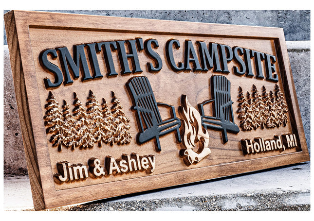 Custom Wood Campfire Family Name Campsite Sign, Fire Pit Cabin Sign