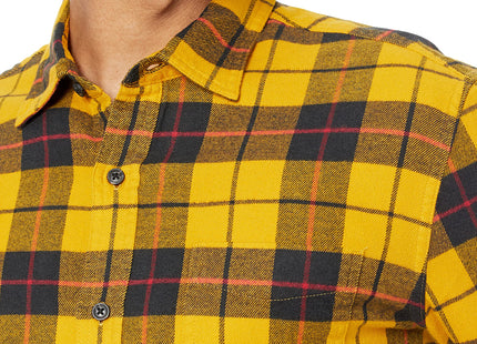 Amazon Essentials Men's Regular Fit Long-Sleeve Flannel Shirt, Soft Brushed Cotton, Lightweight yet Warm, Yellow Plaid, Medium