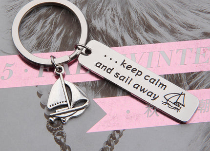Gzrlyf Sailboat Keychain Nautical Keychain Boat Keychain Keep Calm And Sail Away Jewelry Captain Gift Skipper Gift Sailor Gift (Sailboat keychain)