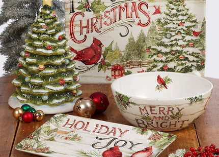 Certified International Evergreen Christmas 16 oz Ceramic Mugs – Set of 4 – Holiday Cardinal Design with Festive Sayings – Durable Stoneware Drinkware for Hot Cocoa, Coffee, Tea & Winter Gifting