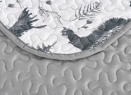 Chezmoi Collection Denver 3-Piece Southwestern Lodge Quilt Set King - White Black Gray Grizzly Bear Wolves Moose Pine Tree Mountain Printed Microfiber Lightweight Bedspread Set for All Season