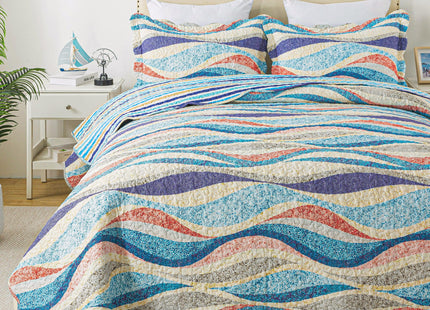 HoneiLife King Quilt Bedding Set - 3 Pieces Beach Quilt Sets Coastal Bedspreads Ocean Coverlets Microfiber Bed Cover All Season Quilts