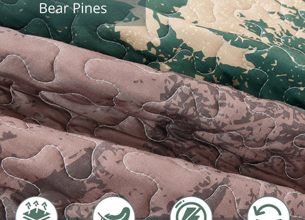 Virah Bella Bear Pines 3-Piece King Quilt Set - Reversible Rustic Cabin Bedding with 2 King Pillow Shams - Soft Woodland Forest Lodge Quilt Coverlet, 105" x 95", Brown and Green Plaid