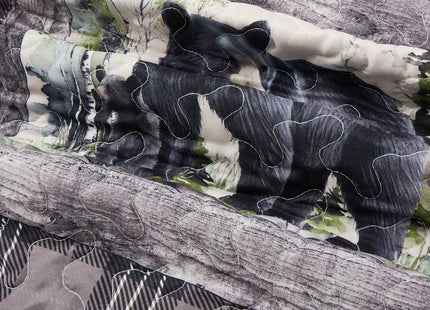 Virah Bella 3-Piece King Lodge Quilt Bedding Set - Rustic Bear Family Panel Country Reversible Coverlet with 2 Decorative King Pillow Shams - Lightweight Soft Microfiber Bedspread for Cabin Décor