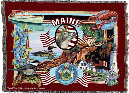 Pure Country Weavers State of Maine Blanket by Dwight D Kirkland - Gift Tapestry Throw Woven from Cotton - Made in the USA (72x54)
