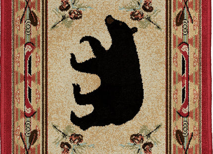 Rustic Lodge Bear Moose Red Area Rug, 5'3x7'3