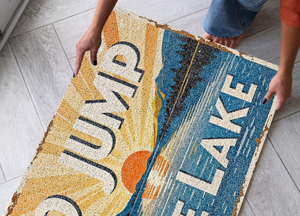 NATSUNO Lake House Door Mat, Go Jump in The Lake Lakeside Doormat Indoor Outdoor Entrance Porch, Coastal Beach Welcome Mats for Front Door, Retro Boho Bathmat for Bathroom, 17x30 Inches