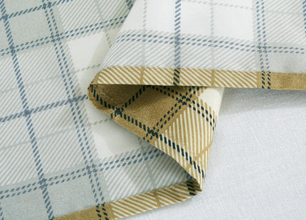 Chezmoi Collection 4-Piece Lodge Plaid Sheet Set Full Size - Tan Beige Blue Plaid Stripe Printed Brushed Microfiber Lightweight Breathable Deep Pocket Bed Sheets