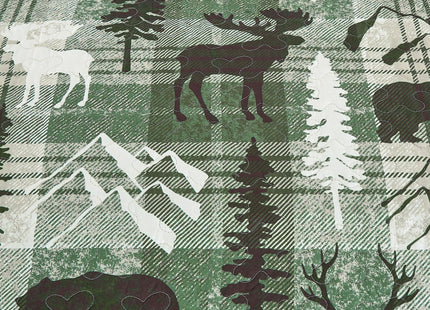 MarCielo 3-Pcs Rustic Cabin Bear Bedspread Quilt Set(Green,Queen)