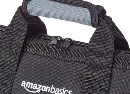 Amazon Basics Durable Wear-Resistant Tool Storage Bag with Adjustable Shoulder Strap, Portable Tool Organizer, 16 Pockets, 12 in, Black & Gray