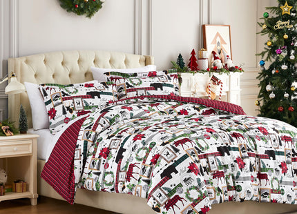 Southshore Fine Living, Inc. Christmas Bedding Twin Duvet Cover Set with Pillow Sham, Reversible Holiday Bedding Set with 2 Designs, Twin/Twin XL Winter Duvet Cover, Red Plaid Cabin Print