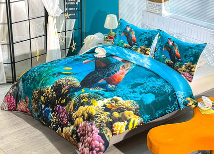 CVHOUSE Sea Turtle Bedding Set,Sea Turtle Comforter Full,Ocean Beach Comforter Set for Boys Kids Girls,Ocean Quilt Set with 1 Comforter and 2 Pillow Cases
