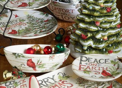 Certified International Evergreen Christmas 16 oz Ceramic Mugs – Set of 4 – Holiday Cardinal Design with Festive Sayings – Durable Stoneware Drinkware for Hot Cocoa, Coffee, Tea & Winter Gifting