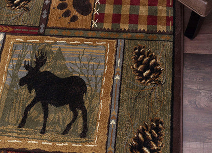 Homespun Cabin Novelty Lodge Pattern Multi-Color Round Area Rug, 5' Round