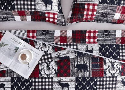 UMCHORD Cabin Quilt Sets King, Christmas Patchwork Rustic Lodge Deer Quilt Bedding Set, All Season Lightweight Reversible Bedspread Coverlet with 2 Pillow Shams
