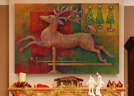 Renditions Gallery Gallery Wrapped Canvas Christmas Wall Art Print for Holiday Decor, 24x36, Deer