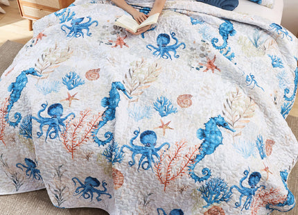 weigelia Coastal Quilt Twin Size, Seahorse Lightweight Summer Bedding