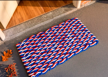 Lobster Rope Mat Patriotic 30x17 Inch, Nautical Welcome Mat USA Designed