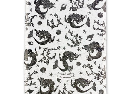 Karma Gifts Black And White Boho Tea Towel,Cotton, Mermaid 18" x 22"