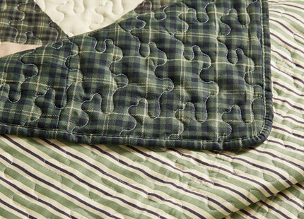 Virah Bella Bear Star 2 Piece Twin Quilt Bedding Set, Rustic Cabin Forest Plaid Country Comforter with 1 Matching Standard Pillow Sham, Soft Lightweight Bedspread for All Season Comfort, Sage Green
