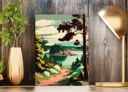 HomeArtPrint Maine Scenery Art Print, Maine Poster Wall art Decor, Maine State Map Travel Poster, Home Office Wall Decoration, Bedroom, Living Room Artwork. (Maine A, 11x14 inches (Unframed))