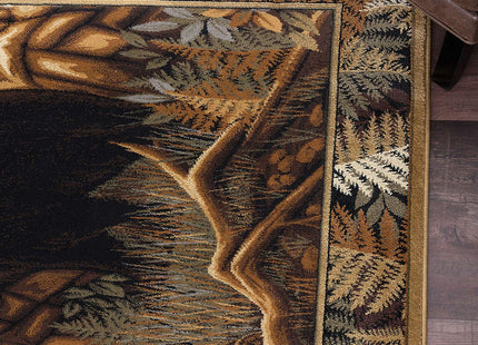 Fern Bear Beige 5x7 Area Rug Cabin for Living Room - Bedroom or DiningRoom - Lodge, Novelty Farmhouse Style Bear Figure Rustic Indoor Carpet