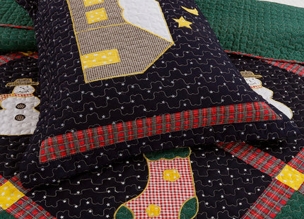 Cozy Line Home Fashions Holiday Christmas 2-Piece Twin Patchwork Quilt Bedding Set, Silent Night Winter Starry Sky Cabin, Soft Lightweight Coverlet Bedspread