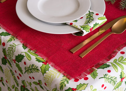 DII Boughs of Holly Collection Decorative Holiday Dining Table & Kitchen Décor, Square Tablecloth, 52x52, Christmas Greenery