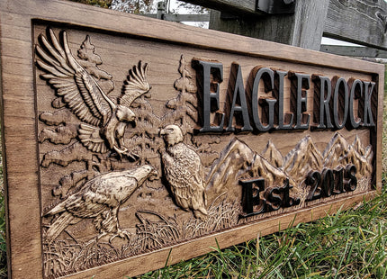 Custom Wood Carved American Eagle Name Sign | Rustic Cabin Decor