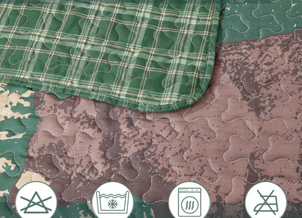 Virah Bella Bear Pines 3-Piece King Quilt Set - Reversible Rustic Cabin Bedding with 2 King Pillow Shams - Soft Woodland Forest Lodge Quilt Coverlet, 105" x 95", Brown and Green Plaid